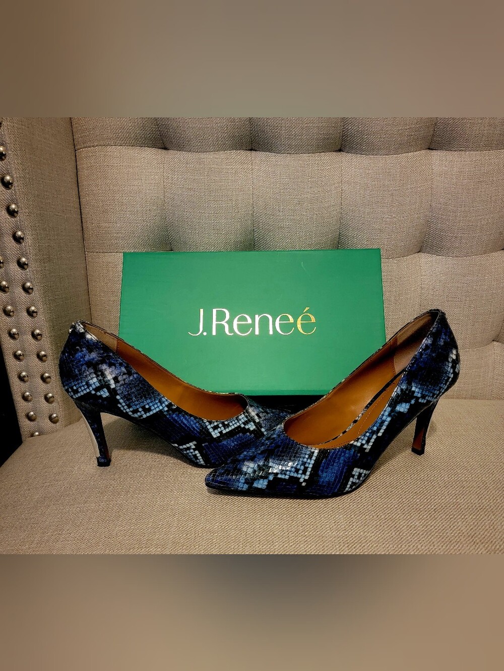 J. Renee Blue Snake Print Pointed-Toe Pumps